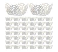 minkissy 50pcs Paper Truffle Chocolate Wrappers Hollow Out Dessert Cups Silver Elegant Design Intricate Rose Lace Pattern Securely Holds Chocolates Versatile Use for Weddings and Festive