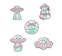 minkissy 5pcs Cartoon Space Theme Enamel Pins Set Creative Alloy Lapel Badges for Clothing Accessories Colorful UFO and Spaceship Brooches for Boys and Girls and Adults