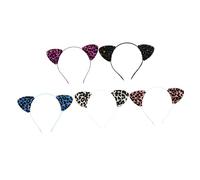 minkissy 5pcs Glitter Leopard Cat Ear Headbands Lightweight Hair Accessories for Party Festival Halloween Photo Props in Purple Blue Black Silver Pink