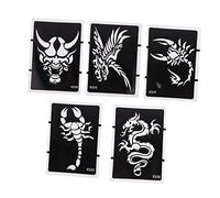 minkissy 5pcs Hollow-out Tattoo Stencils Template Set Dragon Wolf Tiger Body Art Decorative Temporary Tool for Diy Festival Party Use