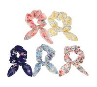 minkissy 5pcs Large Floral Bow Scrunchies with Bunny Ear Design Soft Chiffon Elastic Hair Ties for Teens Voluminous Ponytail Holders Cute Hair Accessories for Everyday Styling and Casual
