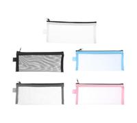 minkissy 5pcs Net Mesh Pen Pouch Pencil Storage Pouch for Students with Sealed Zipper Design Roomy Spacious Nylon Mesh Pen Bag Prevents Items from Being Lost for School Random Color