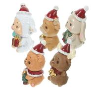 minkissy 5pcs Resin Miniature Animal Figurines Christmas Decorations Tabletop Ornaments Xmas Party Supplies Holiday Home Decor with Rabbit Calf Bear Lamb Reindeer