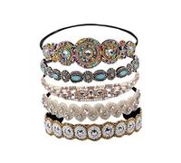 minkissy 5pcs Rhinestone Beaded Headband for Women Handmade Glass Bead and Cloth Material Assorted White Circle Light Pink Patterns Hair Accessories for Party and Daily Use