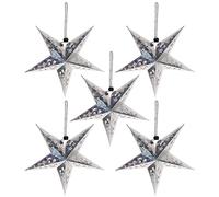 minkissy 5pcs Silver Paper Star Lantern Lampshade Decoration 3D Paper Star Pentagram Lampshade Xmas Star Pendant Light for Xmas Wedding Party Hanging Decorations 30cm