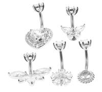 minkissy 5pcs Zircon Belly Button Rings Dainty Navel Piercing Jewelry with Heart Butterfly and Floral Designs Lightweight and Elegant Body Jewelry for Women