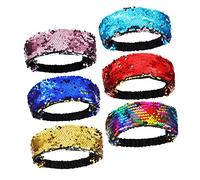 minkissy 6 Pcs Reversible Sequin Headbands Elastic Stretch Glitter Hairbands for Women and Comfortable Sparkly Hair Accessories with Gradient Colors for Daily Wear and Parties