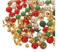 minkissy 60pcs Pearl Rivets for Fabric and Leather, Half round Faux Pearl Studs Buttons, Mixed 8mm 10mm Beige, Red, and Blue Decorative Craft Accessories for Bags and Clothing