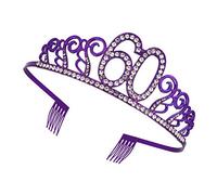 Minkissy 60th Birthday Headband Crown Crystal Rhinestone Tiara 60th Wedding Aniversary Headband with Hair Comb for Party Hair Accessories (Purple)