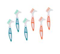 minkissy 6pcs Denture Brush with Dual Head Hard Bristles for False Teeth and Retainer Cleaning Deep Gap Reach Prosthetic Teeth Brush with Distinctive Bright Colored Handles for Personal Use