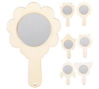 minkissy 6pcs DIY Wooden Handheld Mirrors for Unfinished Craft Painting with Butterfly Flower Rocket Penguin Dog Bear Designs Creative Decorating