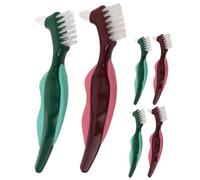 minkissy 6pcs Dual Head Denture Cleaning Brush with Hard Bristles for Seniors Portable False Teeth Cleaner with Non Slip Handle and Gum Massaging Tool for Oral Care and Travel