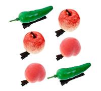 minkissy 6pcs Fruit and Vegetable Hair Clips Fun Alligator Hairpins for Boy Girl and Adults Whimsical Chili Pepper Peach and Apple Designs for Parties and Live Streams