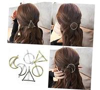 minkissy 6pcs Geometric Metal Hairpin Hair Clip Clamps Silver Circle Triangle Moon Shape for Volume Hair Wear Side Clip Headwear for Daily Use