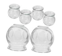 minkissy 6pcs Glass Massage Cups Set for Body and Face Clear Vintage Glass Cupping Tools with Spiral Mouth and Anti-Slip Base Comfortable Self-Administered Suction Therapy for Joints and