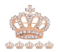 minkissy 6pcs Gold Plated Princess Crown Brooch Pins with Sparkly Rhinestones, Alloy Decorative Tiara Corsage for Women’s Valentine’s Day, Vintage Style Brooches for Wedding and Party