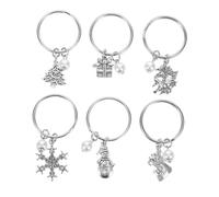 minkissy 6pcs Metal Christmas Keychains with Snowman Snowflake Stocking Xmas Tree Bell Pearl Charms Festive Holiday Decorations for Tree Bag Keyring Versatile Party Favors Home Office