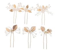 minkissy 6pcs Pearl Hair Grips Wedding Bridal Pearl Hairpin Set Rhinestone U-shape Hairpin for Brides