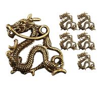 minkissy 6pcs Pure Brass Chinese Dragon Keyring Set with Long Whiskers, Zodiac Dragon Pendant for DIY Crafts, Bag and Car Decoration Accessories in Retro Style