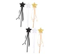 minkissy 6Pcs Star Shaped Fairy Wands for Party Props Bright Light Weight Sticks for Concerts Dance Photography Angel Theme Mix of Gold Pink White Black