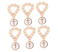 minkissy 6pcs Wooden Rosary Beads with Crucifix Pendant Handpolished Natural Wood Jewelry White Organza Pouch Catholic Prayer Beads for Baptism First Communion Confirmation Bridal