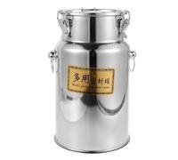 minkissy 7l Stainless Steel Airtight Barrel Lidded Milk Can Silver Dent-proof Portable Bucket with Handle for Commercial Use in Food Processing Plants