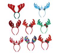 minkissy 8pcs Christmas Headband Antler Hairbands for Party Red Green Flip-style Silver Flip-style Sparkling Faux Fur Bow Antlers Women's Holiday Hair Accessories Random Color