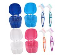 minkissy 8pcs Complete Storage Case with Toothbrush and Strainer for False Teeth Fun and Practical for Safe Denture Cleaning and Management