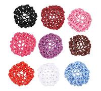 minkissy 9pcs Rhinestone Hair Snood for Women Handcrafted Bun Covers in Red Purple Black White Pink Sky Blue Coffee Rose Red Burgundy Creative and Compact Design for Professional Use