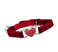 minkissy Adjustable Cat Collar Heart Shape with Rhinestone Fabric Material and Bell Suitable for Kitten and Pet Home Walking Wear Delicate Creative Style