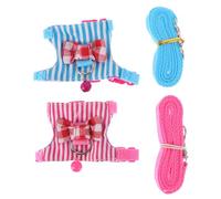 minkissy Adjustable Small Pet Harness Set 2pcs Blue Pink Striped Portable Hamster Leash Comfortable Rat Chest Strap for Hamsters, Chinchillas, and Small Animals