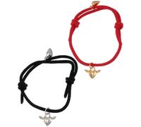 minkissy Alloy Loving Heart Couples Bracelets Set, Unisex Black and Red Wrist Rope Bangles for Men and Women, Creative Decorative Lovers Jewelry for Anniversary and Daily Wear