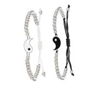 minkissy Alloy Yin Yang Couples Bracelet Set 2Pcs Woven Beaded Puzzle Bracelets in Silver White and Silver Black for Couples Jewelry