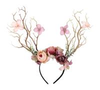 minkissy Antler Headband for Christmas Decorative Flower Headdress Cosplay Prop Festive Hair Accessory for Women and Girls