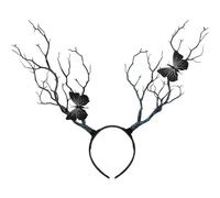 minkissy Antler Headband Tree Branches Headdress with Butterflies Halloween Deer Horn Cosplay Costume Hair Accessory for Women Halloween Christmas Black