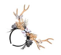 minkissy Antler Headdress Christmas Accessories Party Antlers Headband Cute Reindeer Headband Costume Prop Black Pvc Butterfly