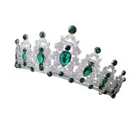 minkissy Baroque Bridal Crown Rhinestone Tiara Silver Green Vibrant Wedding Headwear for Brides and Bridesmaids Elegant Birthday Party and Prom Hair Accessory for Special Occasions