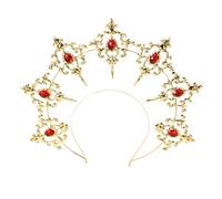 minkissy Baroque Crown Headband for Women Elegant Decorative Lolita Hairpiece with Red Rhinestones Base Comfortable Lightweight Party Hair Prop for Banquet and Cosplay