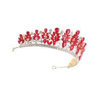 minkissy Baroque Crystal Bridal Tiara Crown with Rhinestones Lightweight Wedding Headband for Brides and Princesses Birthday Hair Accessory Red Gold