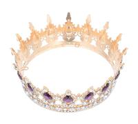 minkissy Baroque Gold Wedding Tiara with Deep Purple Drop-Shaped Rhinestones, Bridal Crown Headpiece for Prom, Halloween, and Bridal Party Accessories