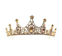 minkissy Baroque Queen Crown Rhinestone Crystal Crown Retro Baroque Tiara for Weddings, Birthday, Halloween, Christmas, New Year (Golden)