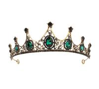 Minkissy Baroque Queen Crown Rhinestone Crystal Crown Retro Crown for Weddings, Birthday, Halloween, Christmas, New Year (Green)