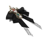 minkissy Baroque Style Vintage Lace Bow Tie Brooch Pin for Women Corsage Neck Accessory Elegant Black Gothic Cross Design Fashionable Dress and Scarf Decoration Birthday