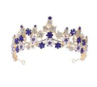 minkissy Baroque Wedding Crown Tiara Sparkly Rhinestone Hairband Crown Wedding Crown Headband Tiara for Brides Wedding (Dark Blue)