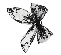 minkissy Beige Lace Bow Hair Tie with Embroidered Floral Fabric, Black Elastic Scrunchie, Vintage Ribbon Hair Accessories for Women Girls, Suitable for Bachelorette Party and School Hairstyles