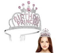 minkissy Birthday Crown Princess Tiara for Women Girls Rhinestone Decor Party Accessory