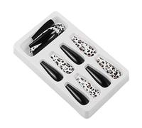 minkissy Black Coffin Leopard Print Long Press on Nails 24pcs Full Cover False Nails for Women Girls Easy Application ABS Material Suitable for Parties