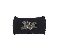 Minkissy Black Headband Crochet Turban Headband Woolen Yarn Knitted Headwrap Hair Band Elastic Winter Ear Warm Protector With Flower For Girls Women (Black) Elastic Headband