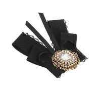 minkissy Black Lace Bow Brooch Pin Rhinestone Collar Lapel Pin Womens Vintage Style Party Wedding Clothing Accessory with Crystal Ribbon Charm
