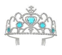 minkissy Blue Crystal Heart-shaped Crown Lightweight Rhinestone Tiara Hair Accessory for Party Birthday Performance